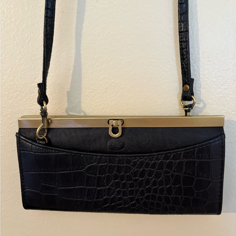 Buxton Black Crocodile-Embossed Crossbody Clutch Bag